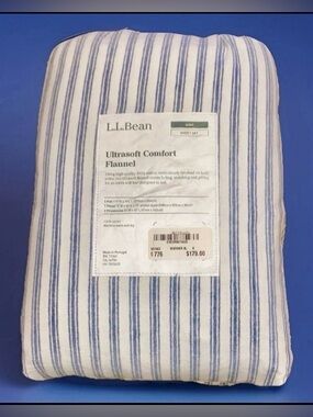 L. L. Bean Ultrasoft Comfort Flannel King Sheet Set Ticking Stripe Mariner Blue